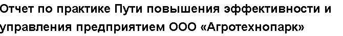 Учебная работа №   11509.  "Отчет по практике Пути повышения эффективности и управления предприятием ООО «Агротехнопарк»