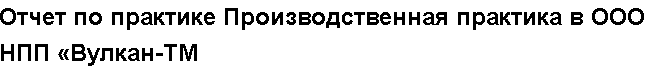 Учебная работа №   12254.  "Отчет по практике Производственная практика в ООО НПП «Вулкан-ТМ