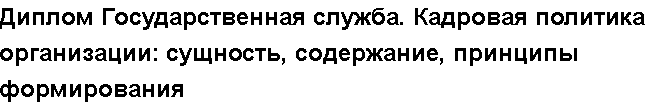 Учебная работа №   12108.  "Диплом Государственная служба. Кадровая политика организации: сущность, содержание, принципы формирования